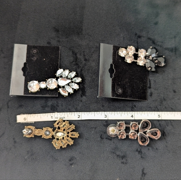 Black and White Rhinestone Silver Dangle Earrings Set Formal Bridal Prom - Picture 5 of 7